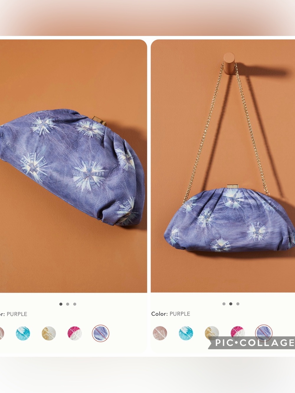 New Anthropologie shibori dyed leather clutch bag purse chain purple blue print